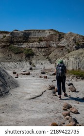 People Exploring The Barren Desert In Dinosaur Provincial Park