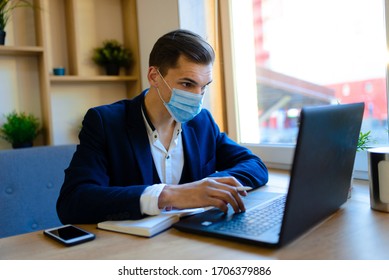 People with face mask. Concept with copy space. Portrait of adult man in quarantine of flu. Photo on the street in the city - Shutterstock ID 1706379886
