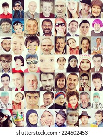 People faces collage of closeup portraits