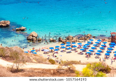 People at the famous beach of Konnos Bay Beach, Ayia Napa. Famagusta District, Cyprus.