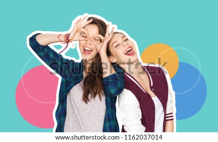 Similar – Image, Stock Photo Sisters, teenage girl and her younger sister pushing hay bale playing together outdoors in the countryside