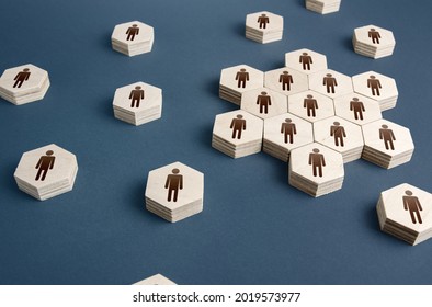 People form the core of an organization. Formation of company personnel, staffing. Hiring employees, recruiting staff. Human resources. Grouping and consolidation, self-organization. Social processes. - Shutterstock ID 2019573977