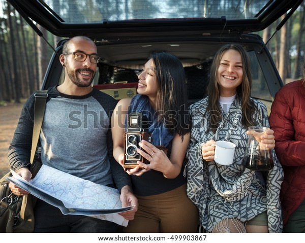 People Friendship Hangout Traveling Destination\
Camping Concept