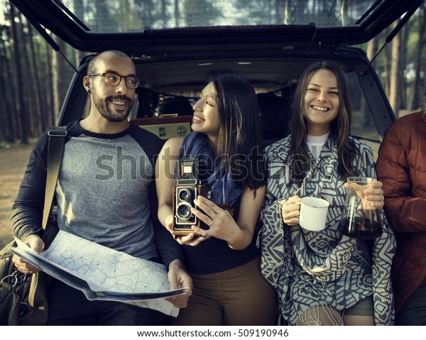 People Friendship Hangout Traveling Destination\
Camping Concept