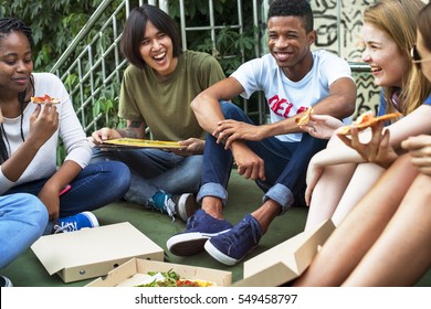 People Friendship Togetherness Eating Pizza Youth Culture Concept