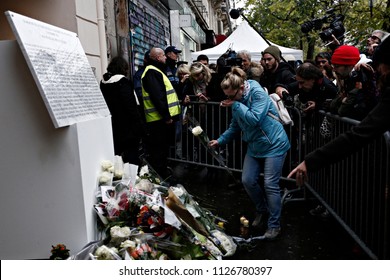 People Gather And Pay Their Respects To The Victims Of The Attack On The Bataclan Concert Venue In Which 90 People Were Killed On November 13, 2015, Outside The Bataclan In Paris On November 13, 2016 