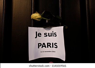 People Gather And Pay Their Respects To The Victims Of The Attack On The Bataclan Concert Venue  Outside The French Embassy In Athens, Greece On November 14, 2015