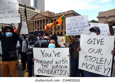 People gathering stage a protest in front of the Presidential Secretariat Office Colombo against the government of Sri Lanka and voiced their demand for the resignation of the president. 11th.04.2022
