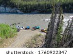 People getting ready to go water rafting on the Nenana river near Denali Park in Alaska.