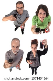 People With A Glass Of Coke Soda On White Background