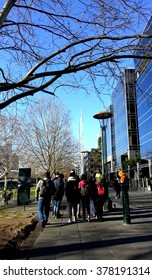 People Group Walk On Street In Melbourne City, Australia