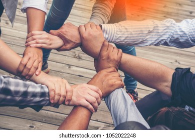 People Hand Assemble Corporate Meeting Teamwork Concept - Shutterstock ID 1052022248