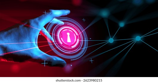 people hand touching a hologram ui of network security button, businessman holding an safety icon in holographic system - Powered by Shutterstock - Get 15% off with code: PIKWIZARD15