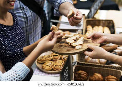 People Hands Eating Testing Sample Homemade Bread - Shutterstock ID 658108702
