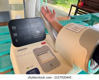 People Health Check Blood Pressure And Hearth Rate With Digital Pressure Gauge Standard Blood Pressure Test Results. Health And Medical Concept , 18 May 2022 , Buriram Province.