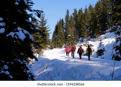 people hiking in the snow in the town of tonya trabzon turkey - Shutterstock ID 1594238566