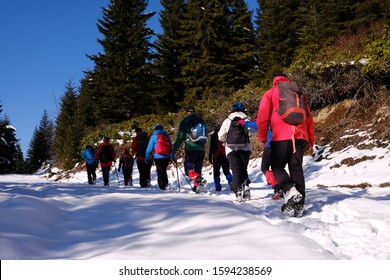 People Hiking In The Snow In The Town Of Tonya Trabzon Turkey