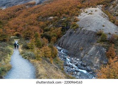 People Hiking The Trekking Base Torres In Torres Del Paine National Park, Chile