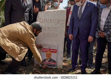 People Hold Pictures Of Jamal Khashoggi During An Event Marking Two-year Anniversary Of The Assassination Of Saudi Dissident Journalist Jamal Khashoggi At The Saudi Consulate In Istanbul, 02 10.2020