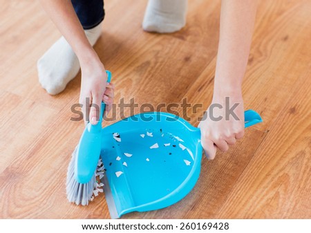 Similar – Image, Stock Photo Hand brushes to sweep and broom handle hanging on the wall in a storage room