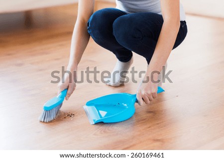 Similar – Image, Stock Photo Hand brushes to sweep and broom handle hanging on the wall in a storage room