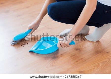 Similar – Image, Stock Photo Hand brushes to sweep and broom handle hanging on the wall in a storage room