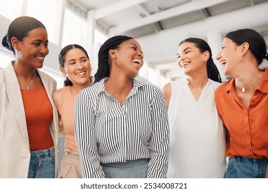 People, laugh and meeting in office for small business, team building and women empowerment. Happy female group, excited and diversity in creative startup for collaboration with social inclusion - Powered by Shutterstock