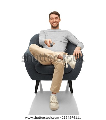 Image, Stock Photo Man sits on a big bale of straw in the field at sunset and enjoys the peace and quiet and the last rays of sunshine of the day