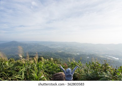 People look at Shadow light Clouds and blue sky on the mountain.