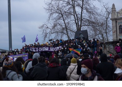 People Made A Press Statement And March To Protest President Recep Tayyip Erdogan's Termination Of The (Istanbul Convention) By Presidential Decree. Turkey Istanbul Kadikoy 20 March 2021