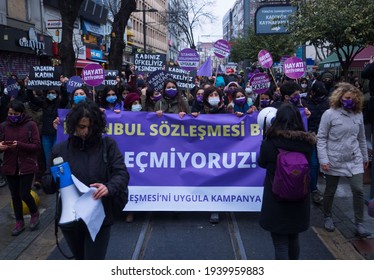 People Made A Press Statement And March To Protest President Recep Tayyip Erdogan's Termination Of The (Istanbul Convention) By Presidential Decree. Turkey Istanbul Kadikoy 20 March 2021