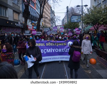 People Made A Press Statement And March To Protest President Recep Tayyip Erdogan's Termination Of The (Istanbul Convention) By Presidential Decree. Turkey Istanbul Kadikoy 20 March 2021