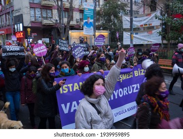 People Made A Press Statement And March To Protest President Recep Tayyip Erdogan's Termination Of The (Istanbul Convention) By Presidential Decree. Turkey Istanbul Kadikoy 20 March 2021