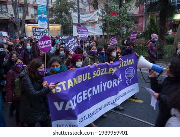 People Made A Press Statement And March To Protest President Recep Tayyip Erdogan's Termination Of The (Istanbul Convention) By Presidential Decree. Turkey Istanbul Kadikoy 20 March 2021