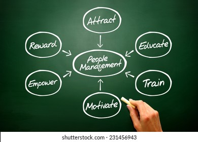 People Management Flow Chart Vector Concept, Diagram Shapes On Blackboard