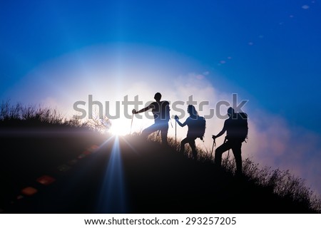 Similar – Image, Stock Photo Morning walk towards the summit peaks