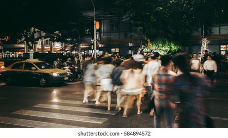 A Lot Of People Are Moving Fast To The Other Side At Night Market : Old Films Filter