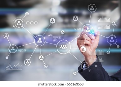 People network. Organizational structure. HR. Social media. Internet and technology concept. - Shutterstock ID 666163558