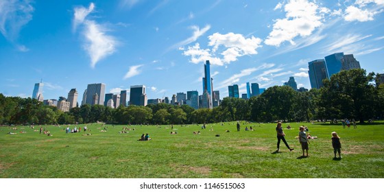 People On Grass In Central Park, New York City, July 27 2019