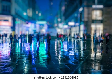 People On The Night Street In The City 