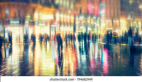 People On The Rainy Night In The City, Urban Night Life