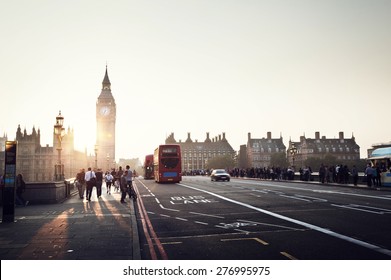 People On Westminster Bridge At Sunset, London, UK