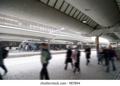 People At The Oslo Main Train Station On A Wintery Day.