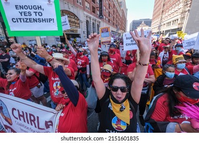 People Participate In The Annual May Day March In Downtown Los Angeles, Sunday, May 1, 2022. 