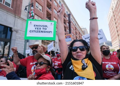 People Participate In The Annual May Day March In Downtown Los Angeles, Sunday, May 1, 2022. 