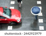 people pedestrian  in dangerous situation in crosswalk in city street by vehicles at high speed