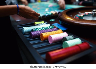 People Playing Poker In The Casino, Roulette, Gambling