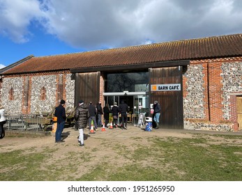 People Queuing At The Barn Cafe At Whitlingham Country Park On 05.04.2021.