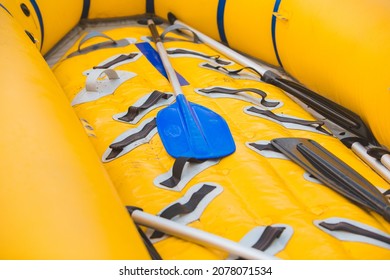 People Rafting At Mountain River Copy Space