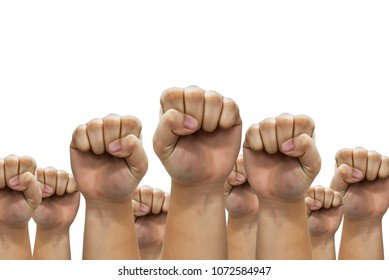 People Raised Fist Air Fighting For Their Rights,labor Movement Concept,Labour Day Concept,Workers Marched To Claim The Benefits.